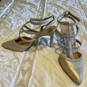 Mix No. 6 Gold High Heels Pointed Toe Gladiator style size 10